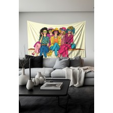 Renkli Kadınlar Desenli Duvar Halısı Duvar Örtüsü Tapestry Süet Dokulu Kumaş