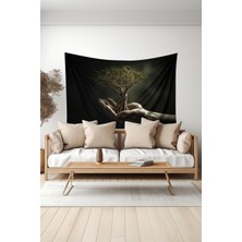 Eldeki Yaşam Ağacı Desenli Duvar Halısı Duvar Örtüsü Tapestry Süet Dokulu Kumaş