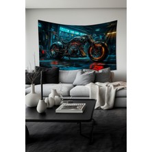 Neon Işıklı Motosiklet Desenli Duvar Halısı Duvar Örtüsü Tapestry Süet Dokulu Kumaş