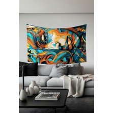 Renkli Soyut Yüzler Desenli Duvar Halısı Duvar Örtüsü Tapestry Süet Dokulu Kumaş