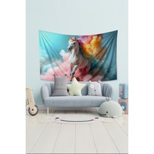 Renkli Unicorn Desenli Duvar Halısı Duvar Örtüsü Çocuk Odası Tapestry Süet Dokulu Kumaş