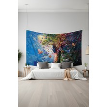 Doğanın Renkli Rüyası Desenli Duvar Halısı Duvar Örtüsü Tapestry Süet Dokulu Kumaş