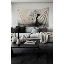 Rüzgar ve Kadın Desenli Duvar Halısı Duvar Örtüsü Tapestry Süet Dokulu Kumaş