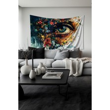 Çiçekli Göz Desenli Duvar Halısı Duvar Örtüsü Tapestry Süet Dokulu Kumaş
