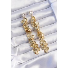 Sinerji Shop Pirinç Gold Renk Zirkon Taşlı Minimal Deniz Kabuklu Sallantılı Küpe - TJ-BKP9252