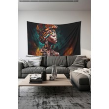 Etnik Zarafetli Kadın Desenli Duvar Halısı Duvar Örtüsü Tapestry Süet Dokulu Kumaş