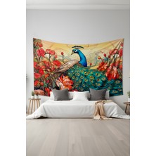 Tavus Kuşu Desenli Duvar Halısı Duvar Örtüsü Tapestry Süet Dokulu Kumaş