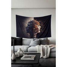 Yin Yang Yüzler Desenli Duvar Halısı Duvar Örtüsü Tapestry Süet Dokulu Kumaş