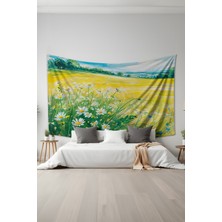 Papatya Tarlası Desenli Duvar Halısı Duvar Örtüsü Tapestry Süet Dokulu Kumaş