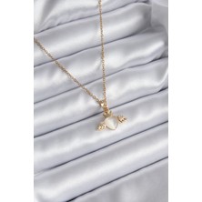 Skygo 316L Çelik Gold Renk Kanatlı Kalp Model Zirkon Taşlı Kadın Kolye - TJ-BKO8119