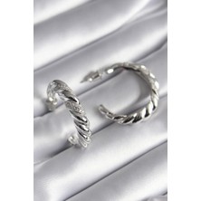 Sinerji Shop Pirinç Gümüş Renk Zirkon Taşlı Sarmal Model Kadın Küpe - TJ-BKP8618