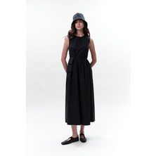 Kemer Detaylı Kolsuz Elbise Lacivert