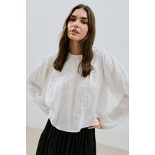 Keten Crush Efektli Bluz Ekru