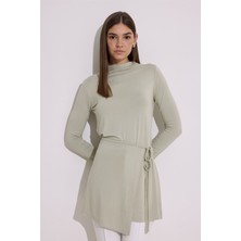 Dökümlü Bağlama Detaylı Bluz Pastel Yeşil