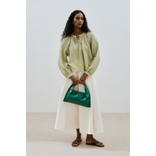 Dokulu Yakası Düğmeli Bluz Yeşil