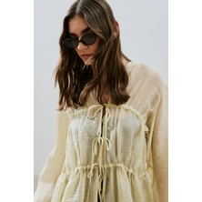 Büzgülü Bağlamalı Bluz Soft Sarı