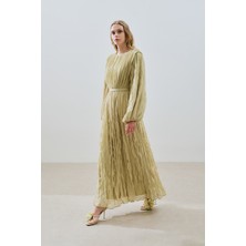 Piliseli Şifon Elbise Adaçayı