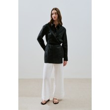 Keten Bağlama Detaylı Gömlek Siyah