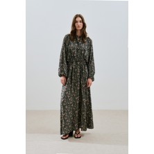 Desenli Viskon Bağlamalı Elbise Vıntage Floral