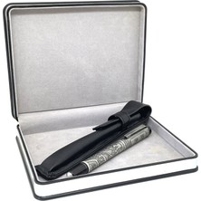 Antik Tasarımlı Gümüş Efektli Roller Kalem - Deri Kılıf ve Şık Kutulu