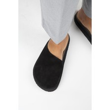 Manijero Ateshi Kadın Deri Hakiki Deri Düz Sabo Siyah Terlik