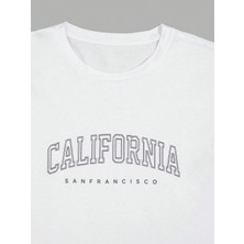 %100 Pamuk Beyaz California Baskılı Erkek T-Shirt