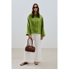 Keten Önden Düğmeli Gömlek Fıstık Yeşili