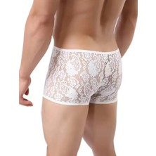 Beyaz Erkek Dantelli Boxer Iç Çamaşırı