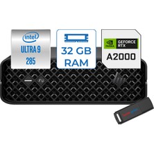 Hp Ws A2KJ1ES Z2M G1I Mını Intel Ultra 9 285 32GB Ddr5 4tb SSD 16GB/RTXA2000 Windows 11 Pro Yapay Zeka Destekli Mini Iş Istasyonu A2KJ1ESP02 + Zettausbbellek