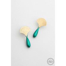 Casablanca Yeşili 18 Ayar Sarı Altın Kaplama Gümüş Küpe