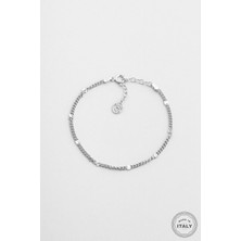 Italyan Minimal 18 Ayar Beyaz Altın Kaplama 19 cm Gümüş Zincir Bileklik