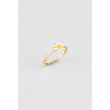 Kyoto Papatyası 18 Ayar Sarı Altın Kaplama Ayarlanabilir Gümüş Yüzük