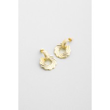 Vintage Nova 18 Ayar Sarı Altın Kaplama Sallantılı Gümüş Küpe