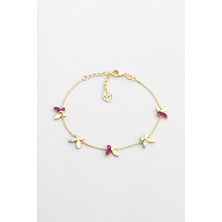 Şans Kelebeği 18 Ayar Sarı Altın Kaplama 19 cm Gümüş Bileklik