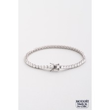 So CHIC Mozanit Işıltısı 18 Ayar Beyaz Altın Kaplama 18 Cm Gümüş Bileklik