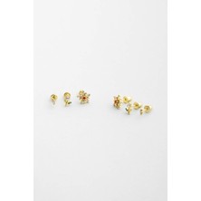 Papatya Çiçeği 18 Ayar Sarı Altın Kaplama Gümüş Çoklu Küpe