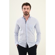 Desenli Mavi Slim Fit Pamuk Erkek Gömlek