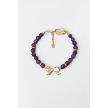 Lavanta 18 Ayar Sarı Altın Kaplama 19 cm Gümüş Ametist Bileklik