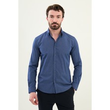 Desenli Indigo Slim Fit Pamuk Erkek Gömlek