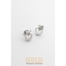 Beyaz Altın Sertifikalı Premium Created Trapez Taşlı Kalp Küpe