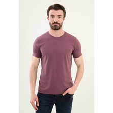 Düz Koyu Mor Slim Fit Bisiklet Yaka Basic Erkek T-Shirt