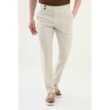 Desenli Taş Rengi Slim Fit Beli Tokalı Erkek Pantolon