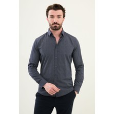 Desenli Lacivert Slim Fit Pamuk Erkek Gömlek