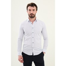 Desenli Beyaz Slim Fit Pamuk Erkek Gömlek