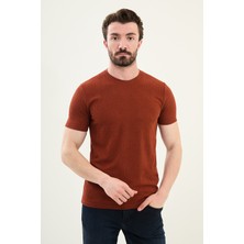 Desenli Kiremit Slim Fit Bisiklet Yaka Erkek T-Shirt