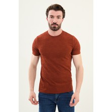 Desenli Kiremit Slim Fit Bisiklet Yaka Erkek T-Shirt