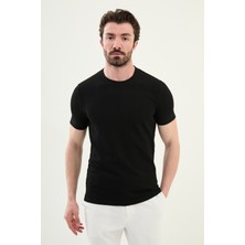 Desenli Siyah Slim Fit Bisiklet Yaka Erkek T-Shirt