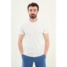 Desenli Ekru Slim Fit Bisiklet Yaka Erkek T-Shirt