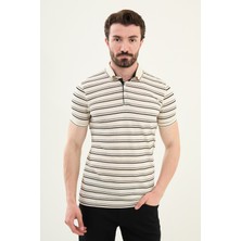 Çizgili Gri Slim Fit Polo Yaka Erkek T-Shirt