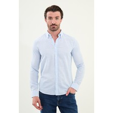 Çizgili Slim Fit Uzun Kollu Keten Erkek Gömlek